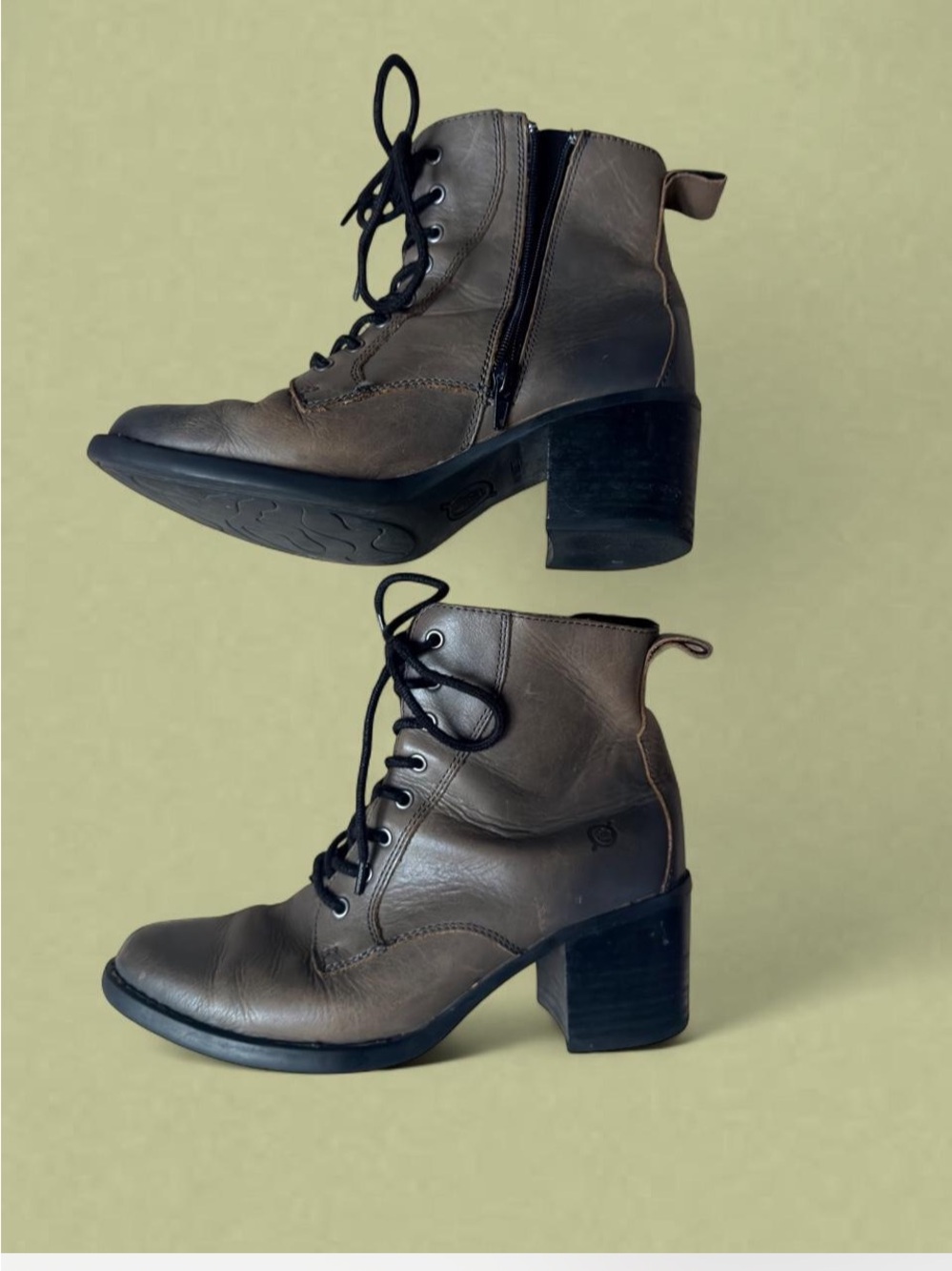 Lace-Up Chunky Heel Ankle Boots - Taupe